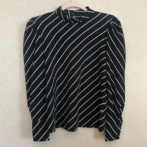 Vintage Black and White Puffy Long Sleeve Blouse 80s Shirt Size M